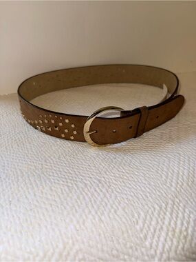 Boho Indie Western Y2K Revival Suede Tan Studded Women’s Belt with Gold Buckle